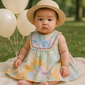 Gucci Baby Girl Floral Watercolor Print 100% Silk Dress